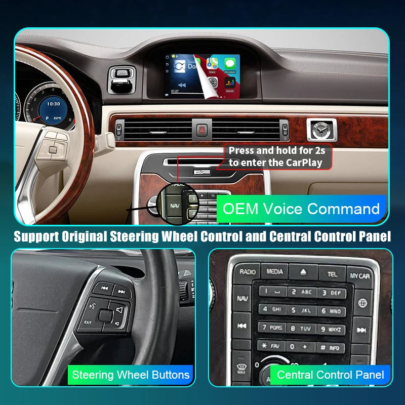 Volvo S80 2015  7"  cion schermo LCD , Wireless CarPlay  Android Auto  Mirror Link AirPlay  Reverse Camera AUTMVVS80