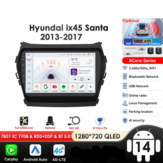 Hyundai Santa Fe 3 2013-2017 IX45 9" / 10,33" Android 14 Carplay Android auto wireless wifi bt gps 4g  AUTM1AC6