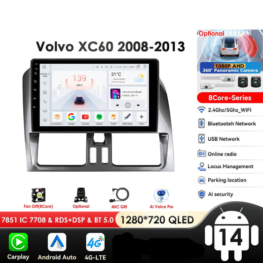 Volvo XC60 2008 - 2017 9" Android 14 Carplay Android auto wireless wifi bt gps 4g AUTMLM13
