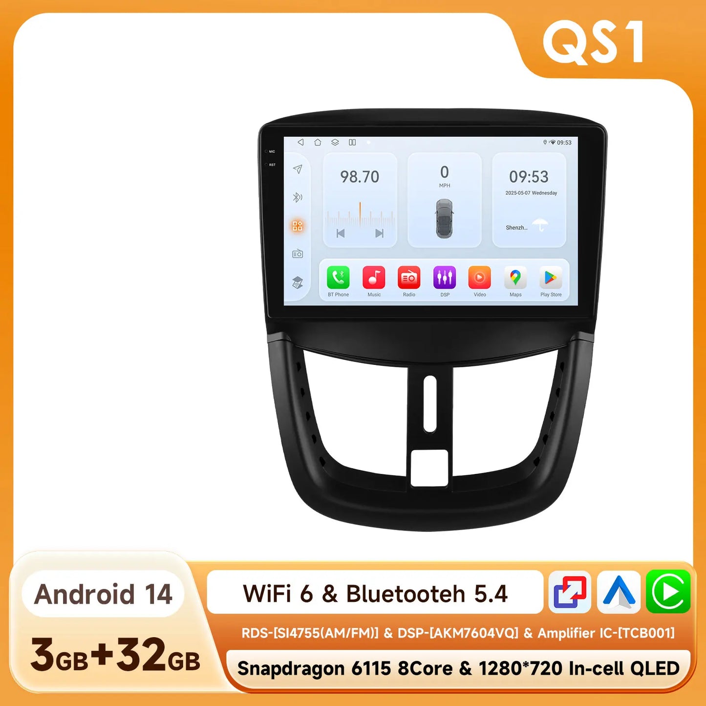 Peugeot SW 207 CC 207 CC 2006-2015  Car Radio RDS WIFI BT GPS wireless CarPlay Android Auto AUTM76EA
