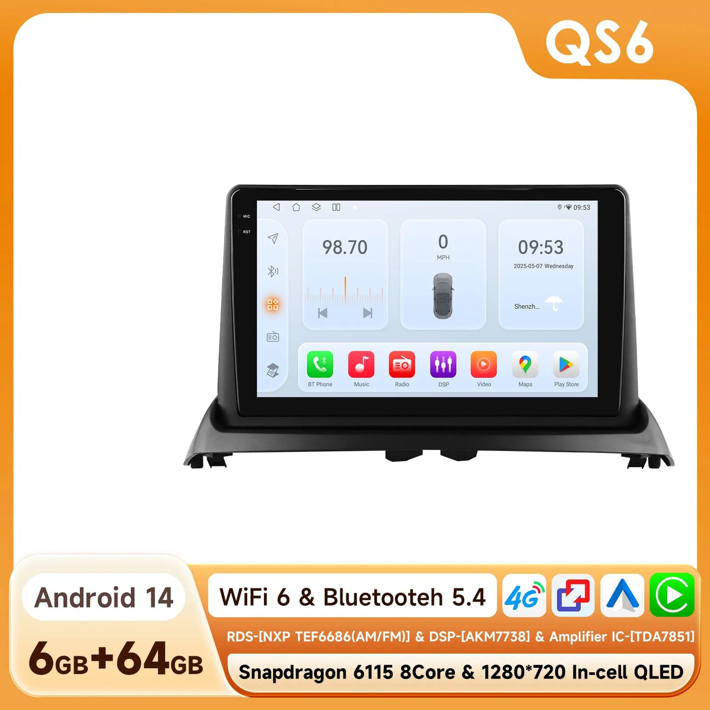 Renault Clio 2 2000 - 2012 9" / 10,33" Android 14 Carplay Android auto wireless wifi bt gps 4g  AUTM8236