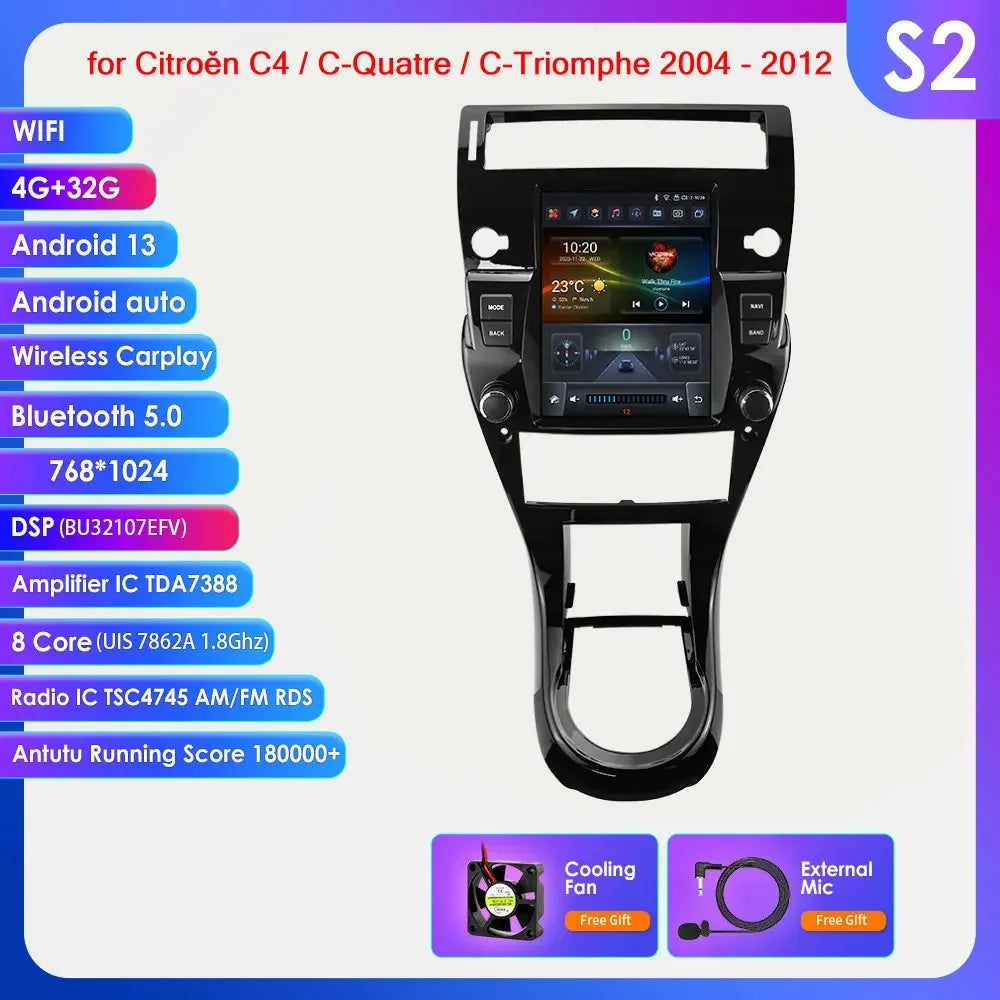 Citroen C4 C-Triomphe Quatre 2004-2014 9,7" Android 14 Carplay Android auto wireless wifi bt gps 4g AUTMZRKL