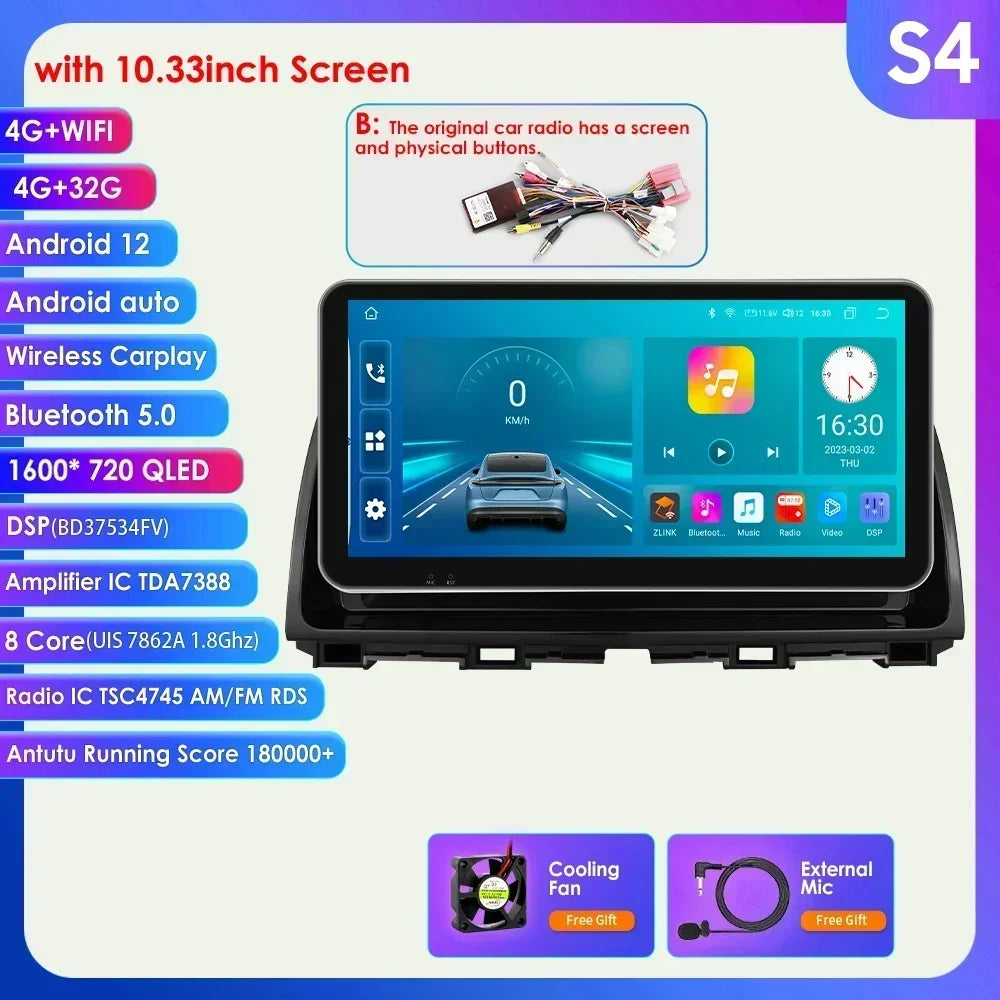 Mazda CX5 CX-5 CX 5 2012 - 2015 9" Android 14 Carplay Android auto wireless wifi bt gps 4g  AUTMAPJJ