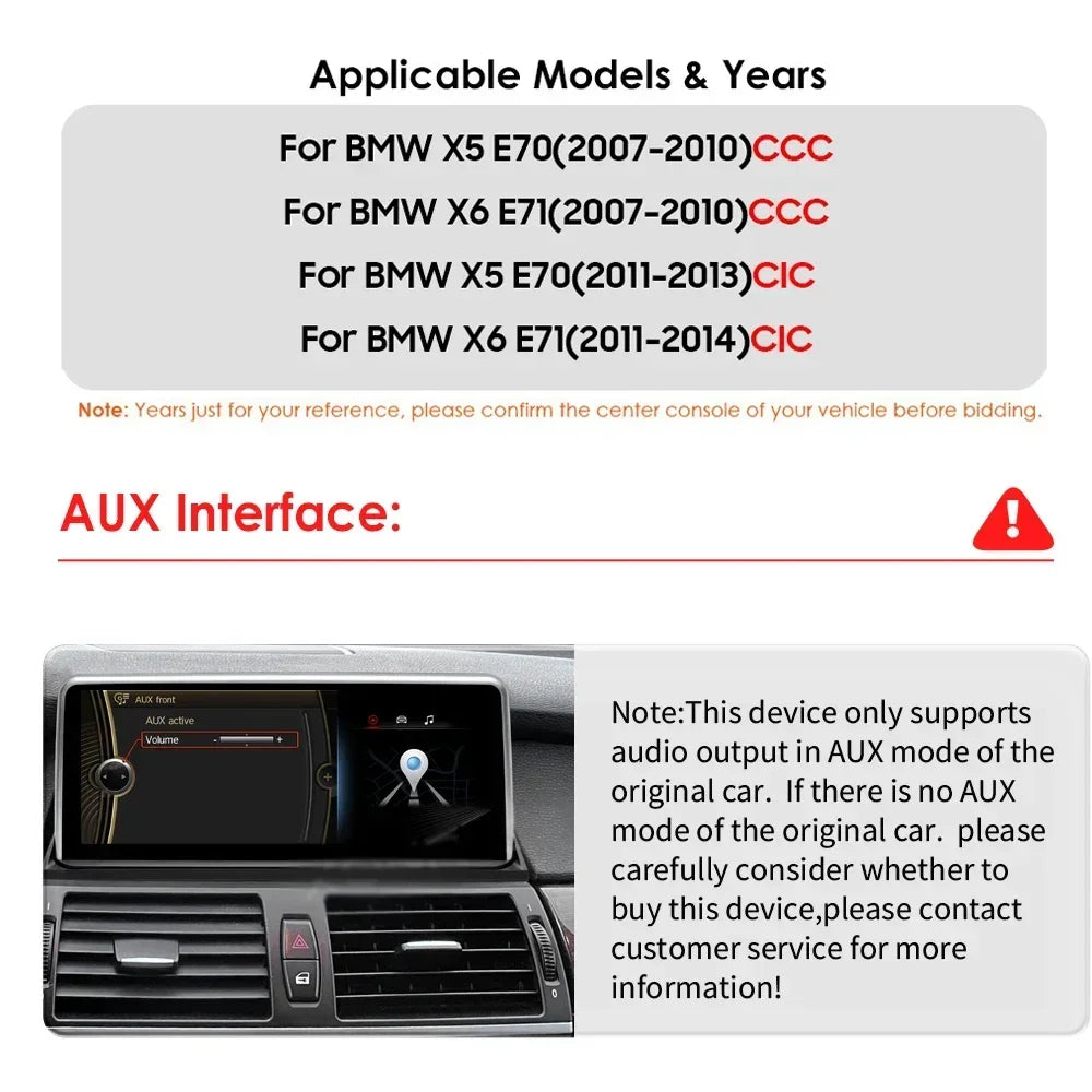 BMW X5 E70 X6 E71 CCC CIC 10,25" Android 14 Carplay Android auto wireless wifi bt gps 4g AUTM9L6U