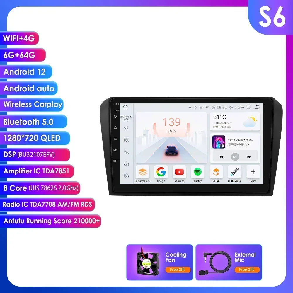 Mazda 3 2004-2009 9" / 10,33"  Android 14 Carplay Android auto wireless wifi bt gps 4g AUTMZAMD3