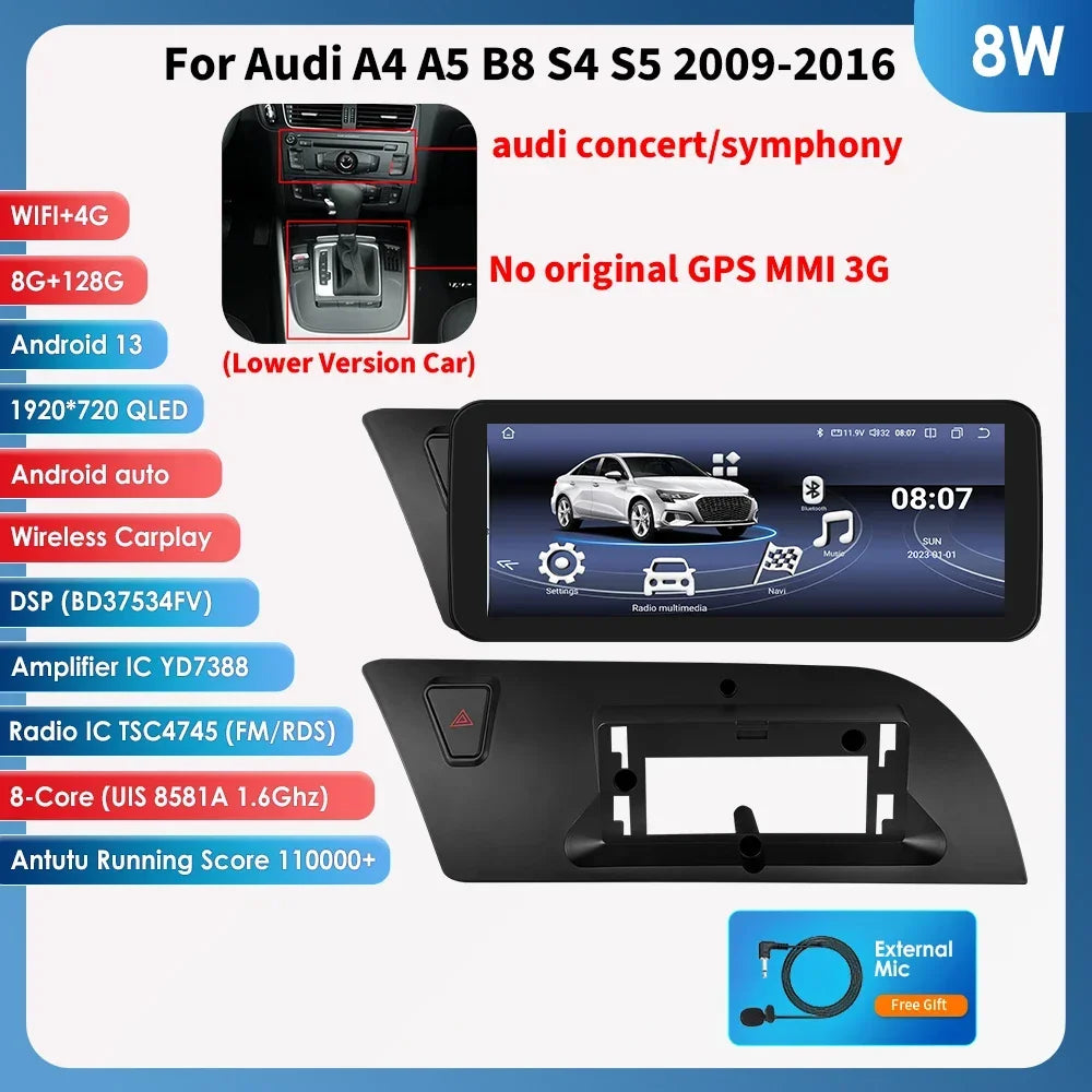 Audi A4 A4L B8 2009 - 2016 10,25" Android 14 Carplay Android auto wireless wifi bt gps 4g  AUTMCYZ9