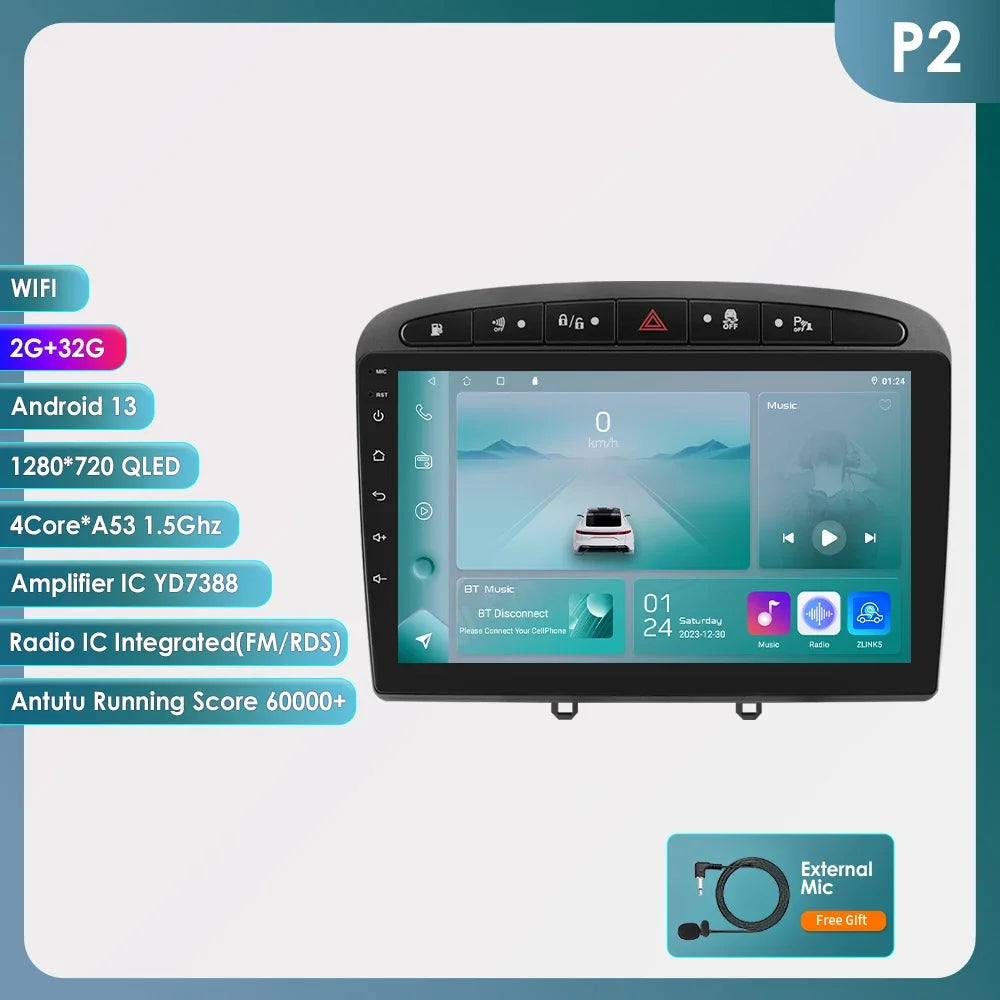 Peugeot 308 308SW Peugeot 9" Android 14 Carplay Android auto wireless wifi bt gps 4g  AUTMAJNZ