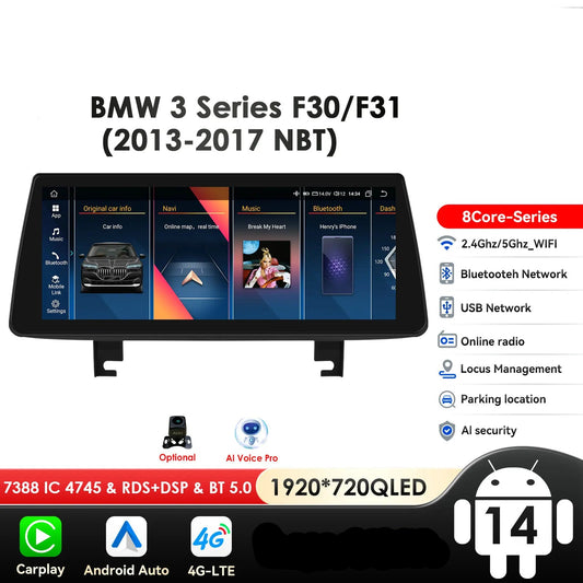 BMW 3 BMW 4 Series F30 F31 NBT  10,25" Android 14 Carplay Android auto wireless wifi bt gps 4g  AUTMYBR6