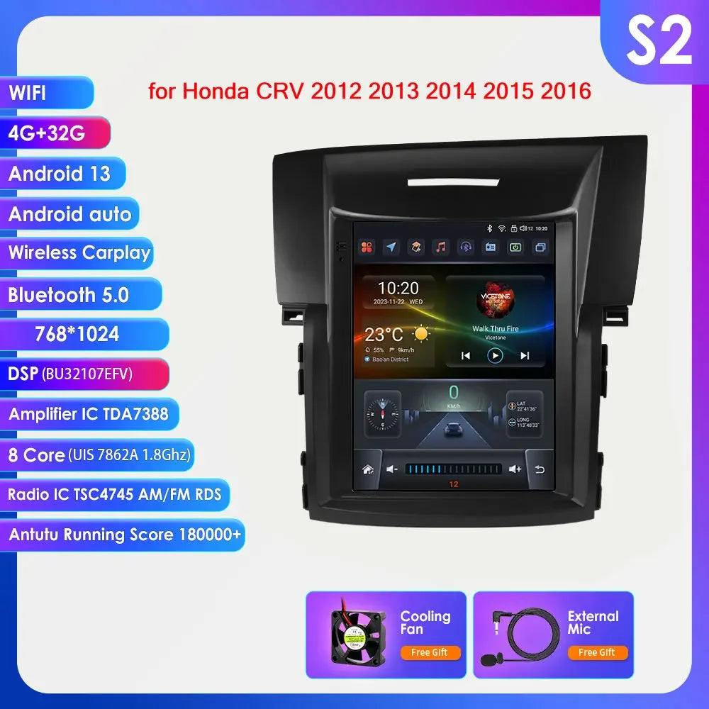 Honda CRV CR-V 2012 - 2016 9.7" Android 14 Carplay Android auto wireless wifi bt gps 4g AUTMCRVVH