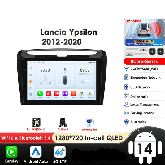 Lancia Ypsilon 2012 - 2020 9" Android 14 Carplay Android auto wireless wifi bt gps 4g AUTMSTMD