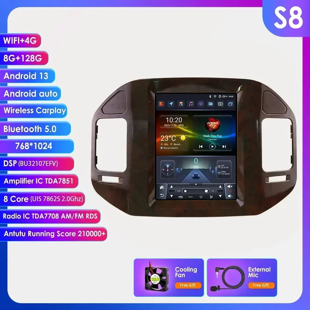 Mitsubishi Pajero V60 V68 V73 1999-2006 9,7" Android 14 Carplay Android auto wireless wifi bt gps 4g  AUTMN48V