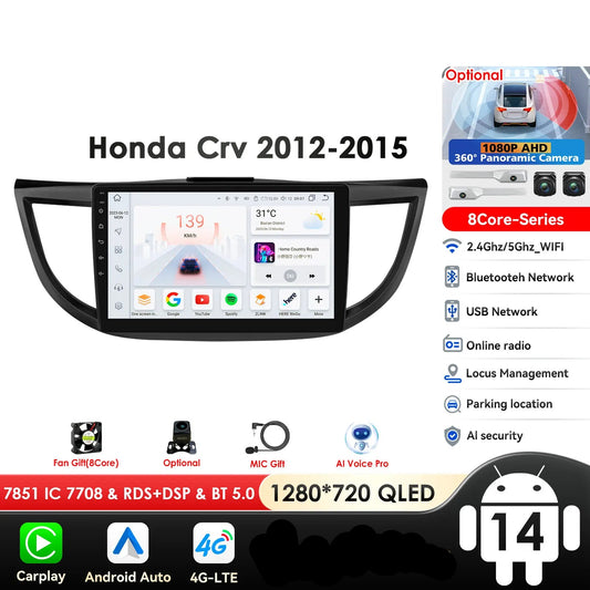 Honda CR-V 4th 2012-2016 9" Android 14 Carplay Android auto wireless wifi bt gps 4g AUTMVCRH4