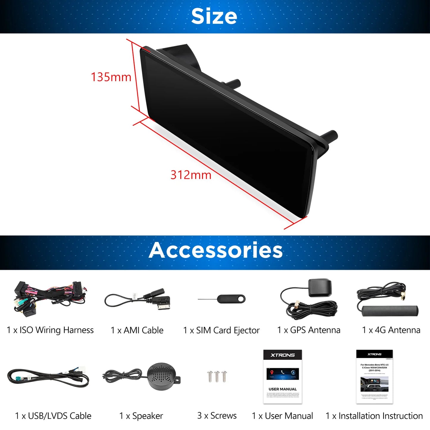 Mercedes W204 NTG 4.5 / 4.7 12.3" Android 13 Car Radio Octa Core 4+64GB Car Stereo  CarPlay 4G Android Auto QLM2245M12C45L