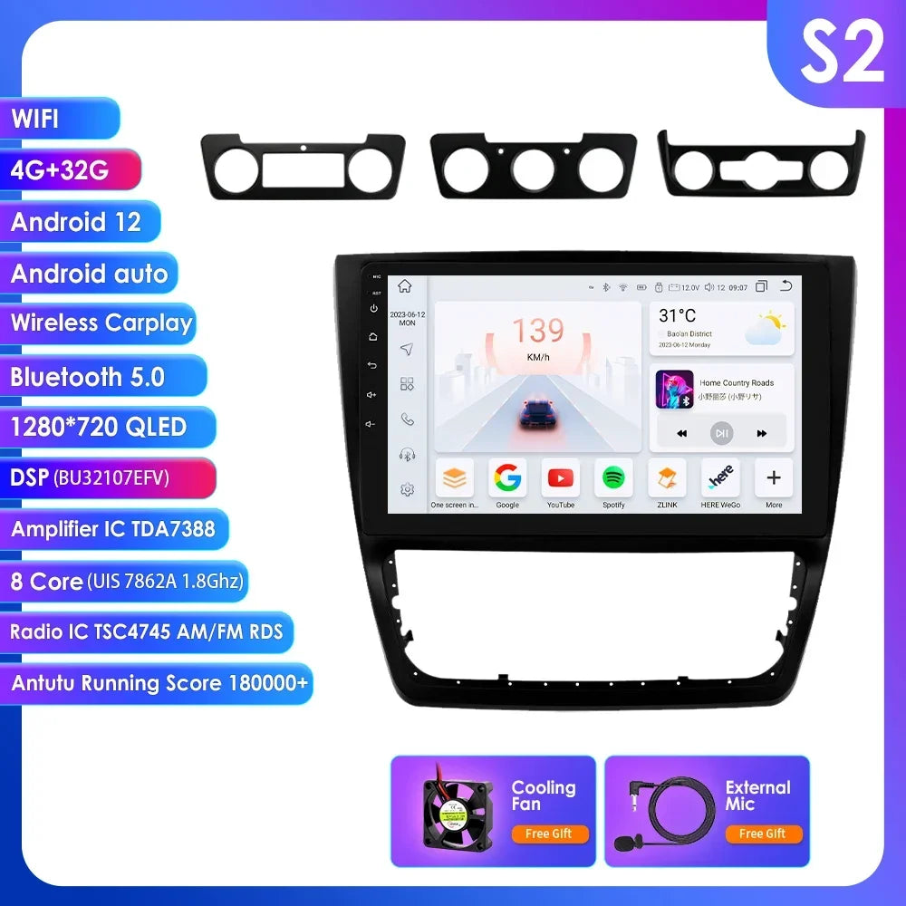 Skoda Yeti 5L 2009-2014 10,1" Android 14 Carplay Android auto wireless wifi bt gps 4g  AUTMDTJX