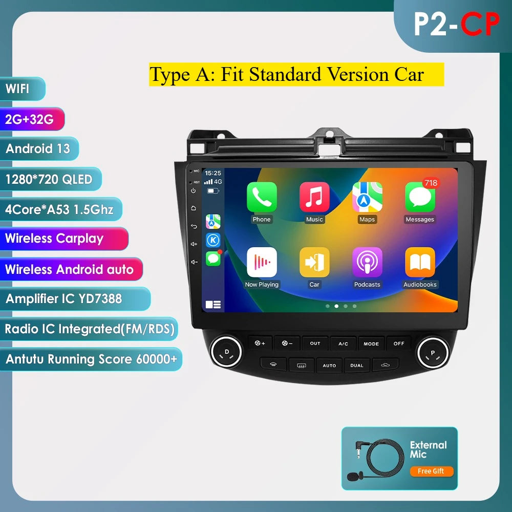 Honda Accord 7 2003 - 2007 9" Android 14 Carplay Android auto wireless wifi bt gps 4g AUTMDROH