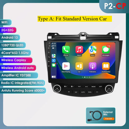 Honda Accord 7 2003 - 2007 9" Android 14 Carplay Android auto wireless wifi bt gps 4g AUTMDROH