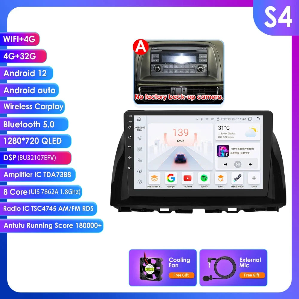 Mazda CX5 CX-5 CX 5 2012 - 2015 9" Android 14 Carplay Android auto wireless wifi bt gps 4g  AUTMAPJJ