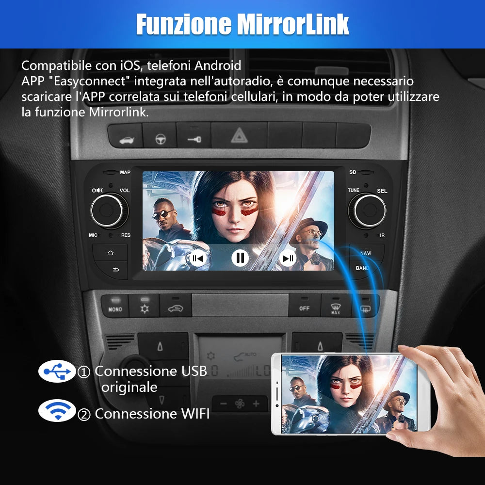 Fiat Grande Punto 2005-2012  6.2" Android 12 2/32 GB QUADCORE carplay android auto GPS  SD USB BT WIFI SWC  AUTMFITGP1