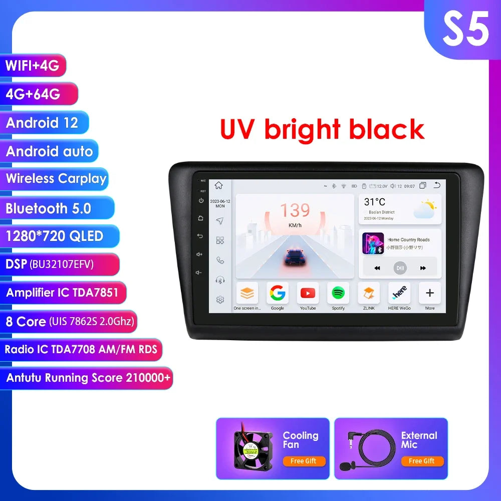 Skoda Rapid Seat Toledo 2013-2019 9" Android 14 Carplay Android auto wireless wifi bt gps 4g  AUTM0KRI