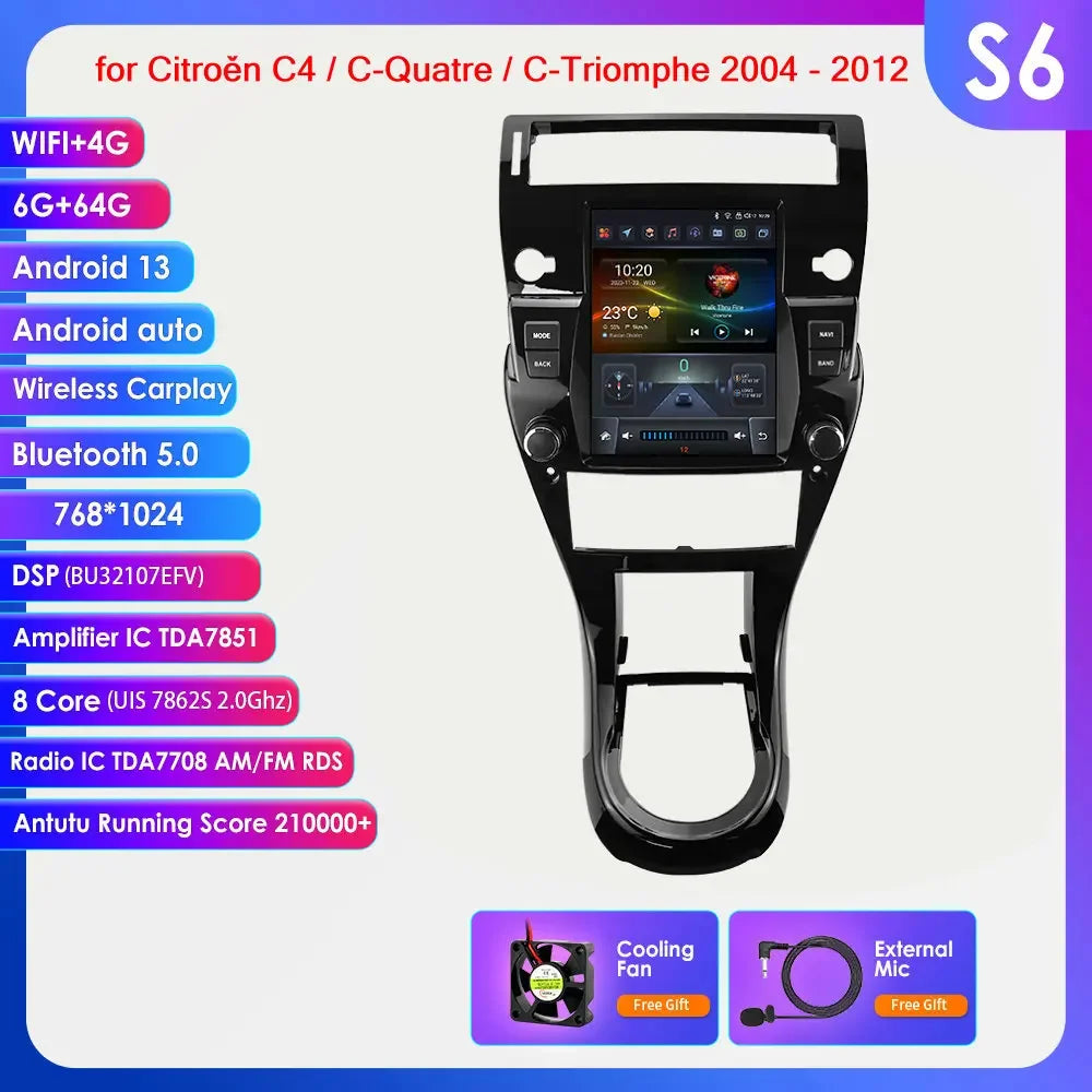 Citroen C4 C-Triomphe Quatre 2004-2014 9,7" Android 14 Carplay Android auto wireless wifi bt gps 4g AUTMZRKL