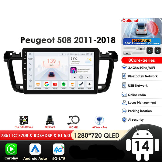 Peugeot 508 508SW 2011-2018  9" / 10,33" Android 14 Carplay Android auto wireless wifi bt gps 4g  AUTM8VXQ