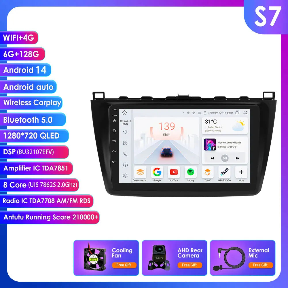 Mazda 6 2007 - 2012 9" Android 14 Carplay Android auto wireless wifi bt gps 4g AUTMJSBD