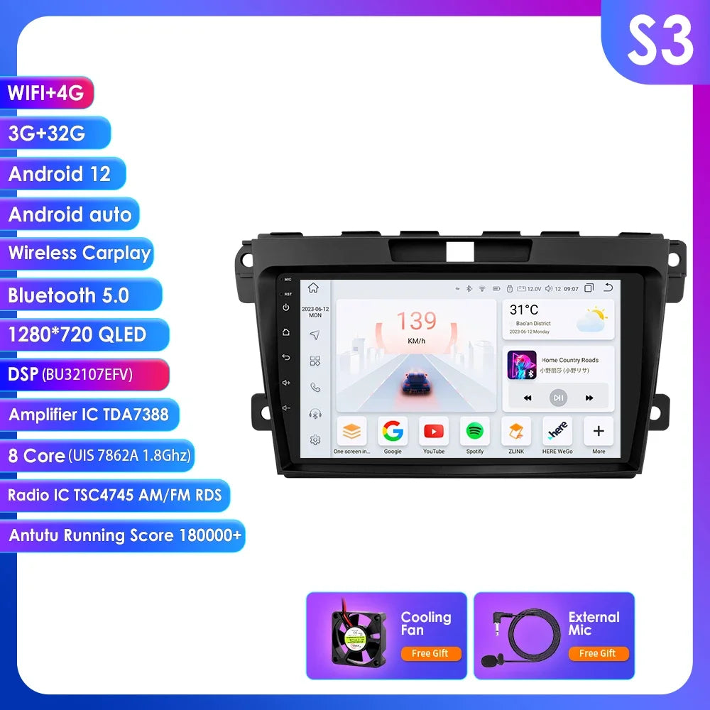 MAZDA  CX 7 2008-2015 9" Android 14 Carplay Android auto wireless wifi bt gps 4g AUTMCX7ZDM