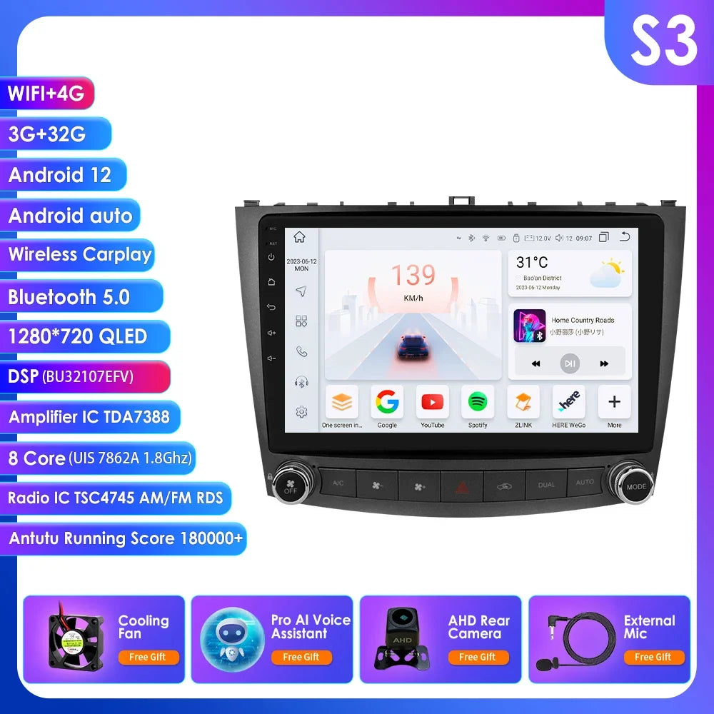 Lexus IS250 IS300 IS200 IS220 IS350 2006-2012  10,1" Android 14 Carplay Android auto wireless wifi bt gps 4g AUTMISXLM
