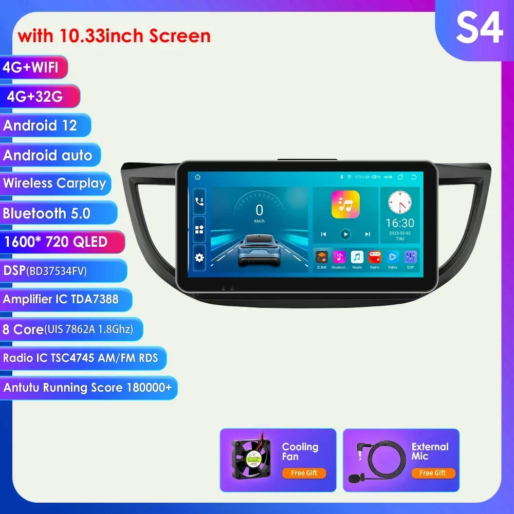 Honda CR-V 4th 2012-2016 9" Android 14 Carplay Android auto wireless wifi bt gps 4g AUTMVCRH4