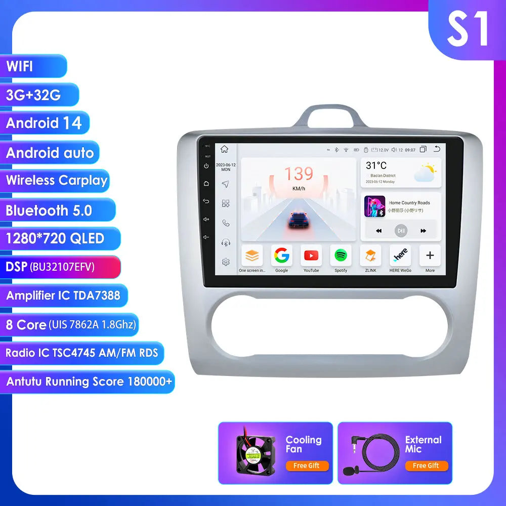 Ford Focus  2004-2011 9" / 10,33"  Android 14 Carplay Android auto wireless wifi bt gps 4g AUTMQRQU