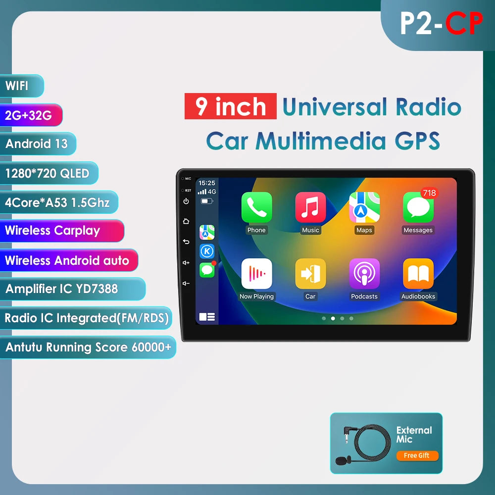 9-inch Universal Android Car Radio Headunit Intelligent System 4G WiFI BT Auto CarPlay GPS Navigation UI7862
