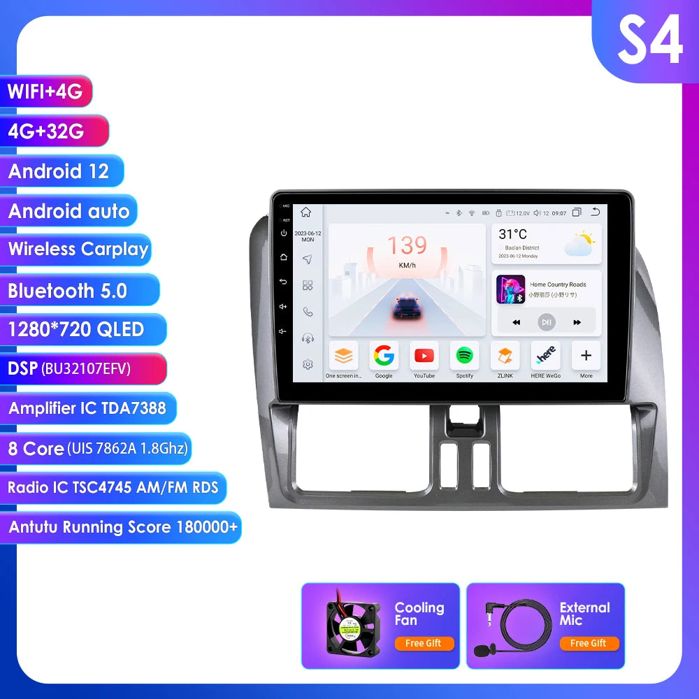 Volvo XC60 2008 - 2017 9" Android 14 Carplay Android auto wireless wifi bt gps 4g AUTMLM13