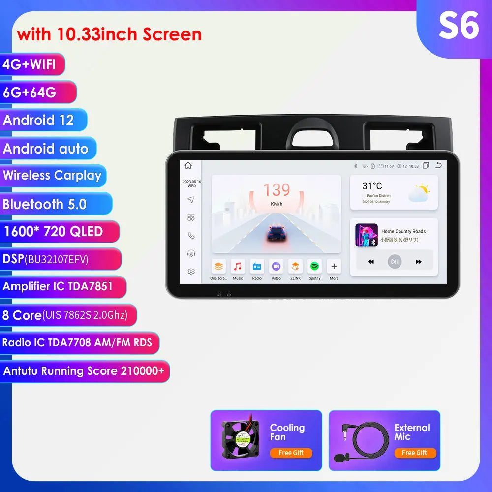 Ford Fiesta Mk VI 5 Mk5 2002 - 2008 9" Android 14 Carplay Android auto wireless wifi bt gps 4g  AUTMRL7L