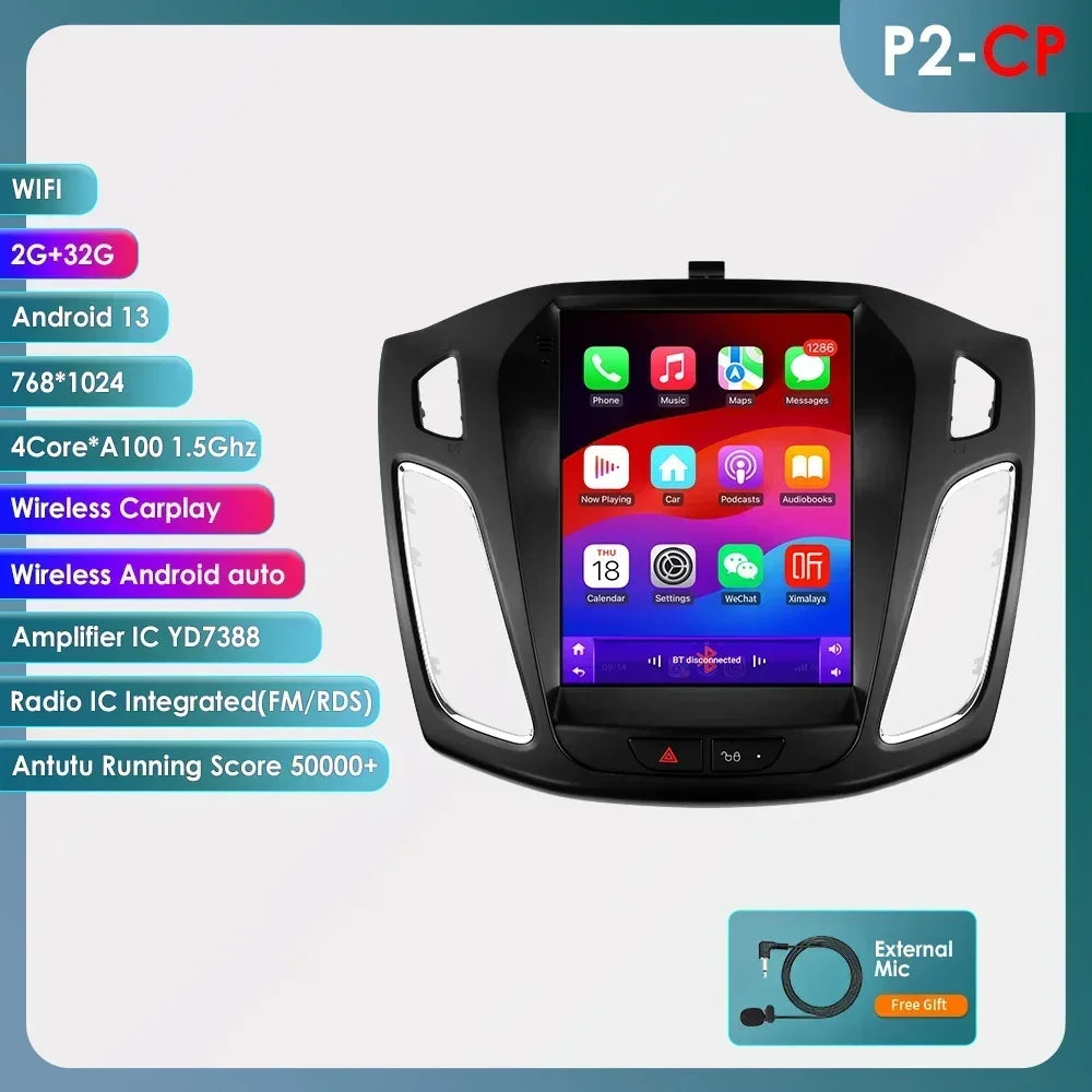 Ford Focus 3 MK3 2011-2019  Tesla Style 9,7" Android 14 Carplay Android auto wireless wifi bt gps 4g  AUTMWCH0