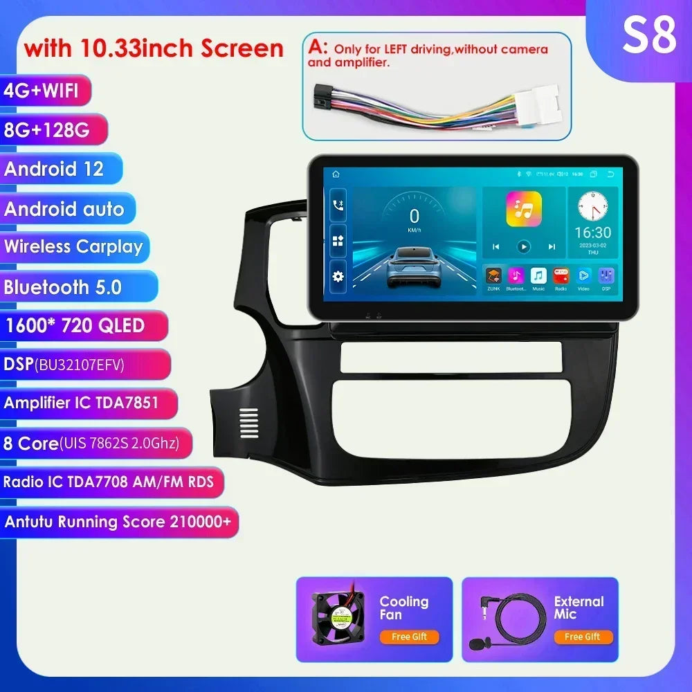 Mitsubishi Outlander 3 GF0W GG0W Xl 10,1" / 10,33" Android 14 Carplay Android auto wireless wifi bt gps 4g  AUTMQMHH