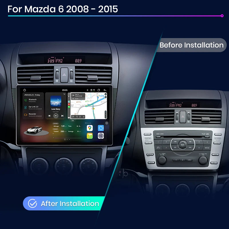 Mazda 6 Rui GH 2008 - 2015 V3 Plus 2K Android 13 Wireless CarPlay Android Auto Car Intelligent Systems Autoradio professionale  RDS WIFI GPS BT  AUTMMZD6X7