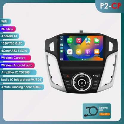 Ford Focus 3 Mk 3 2011 - 2019 9" Android 14 Carplay Android auto wireless wifi bt gps 4g  AUTMSYSF