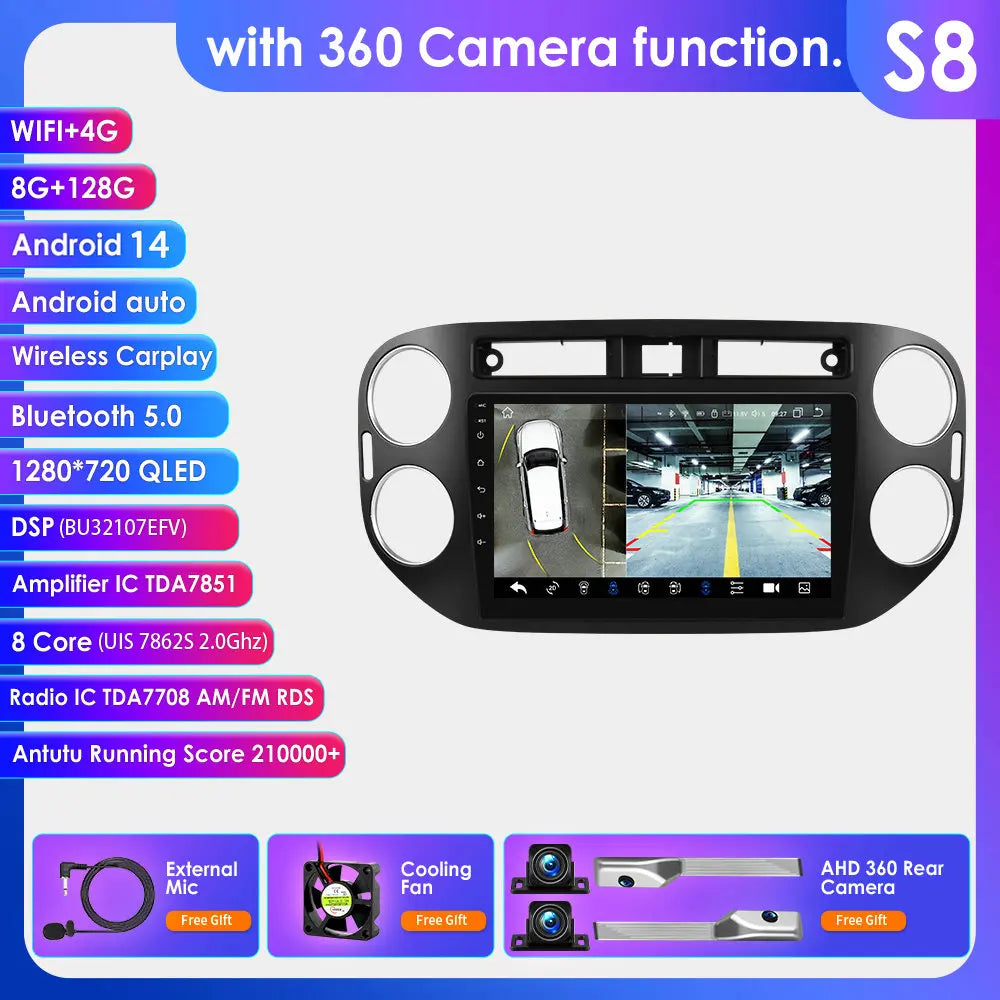 VW Volkswagen Tiguan 2006-2016 9" Android 14 Carplay Android auto wireless wifi bt gps 4g  AUTMKZ2Q
