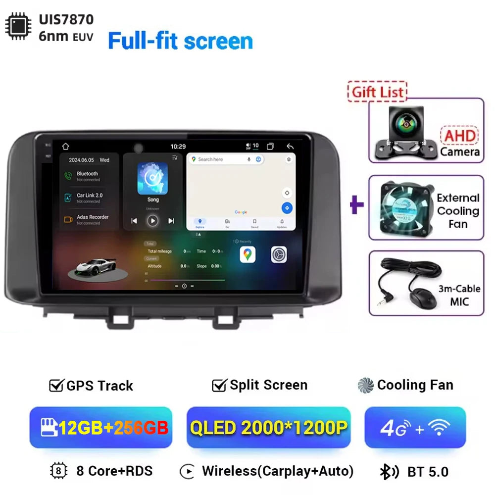 Hyundai Kona 2018-2022 Android 14 Multimedia Video Player GPS RDS DSP 5G Carplay Auto AUTMHKDFN