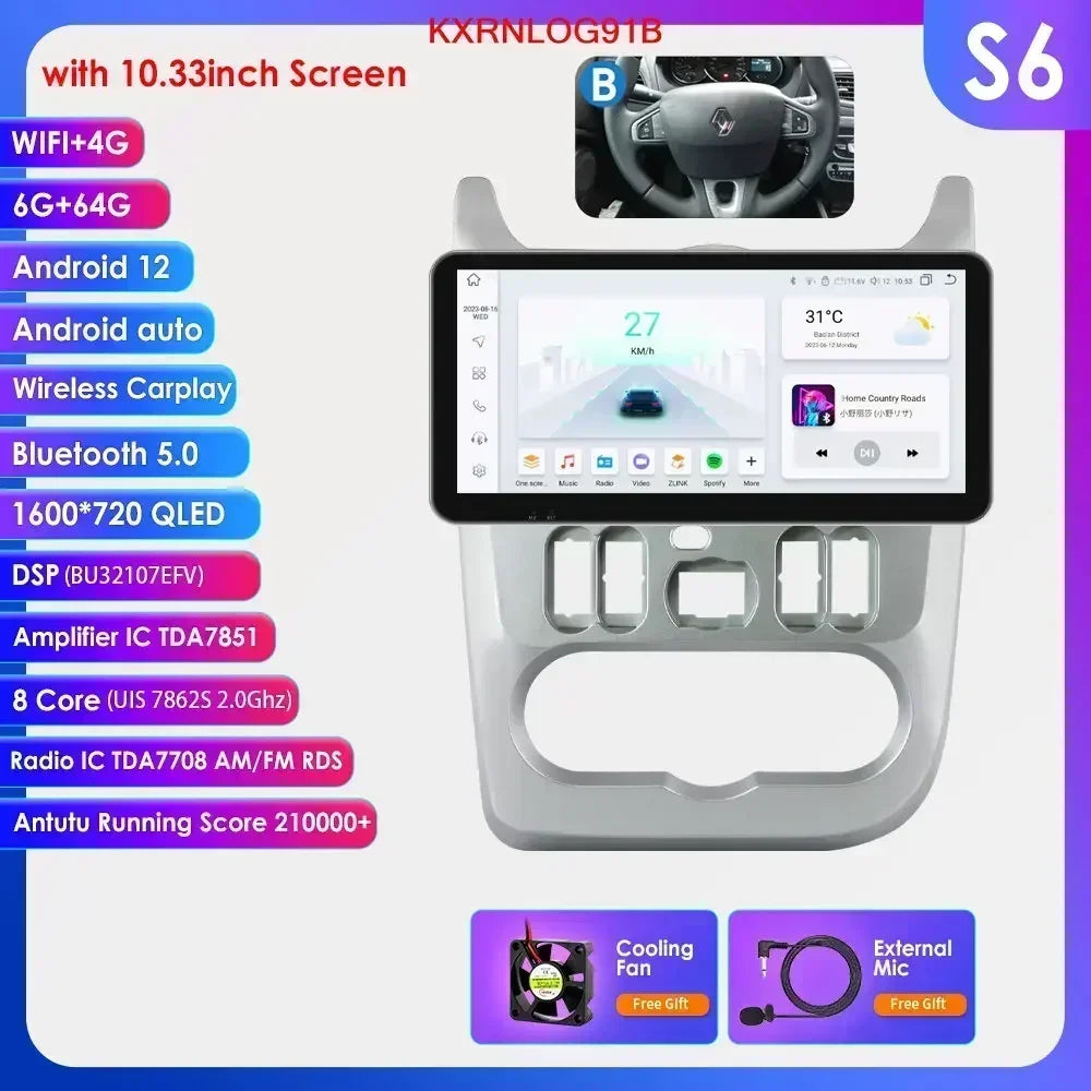 Dacia Logan I Sandero 2009-2015 9" Android 14 Carplay Android auto wireless wifi bt gps 4g  AUTMVG9Z