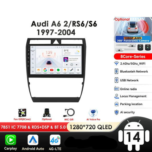 Audi A6 C5 1997-2004 S6 RS6 9" Android 14 Carplay Android auto wireless wifi bt gps 4g  AUTMA9VK