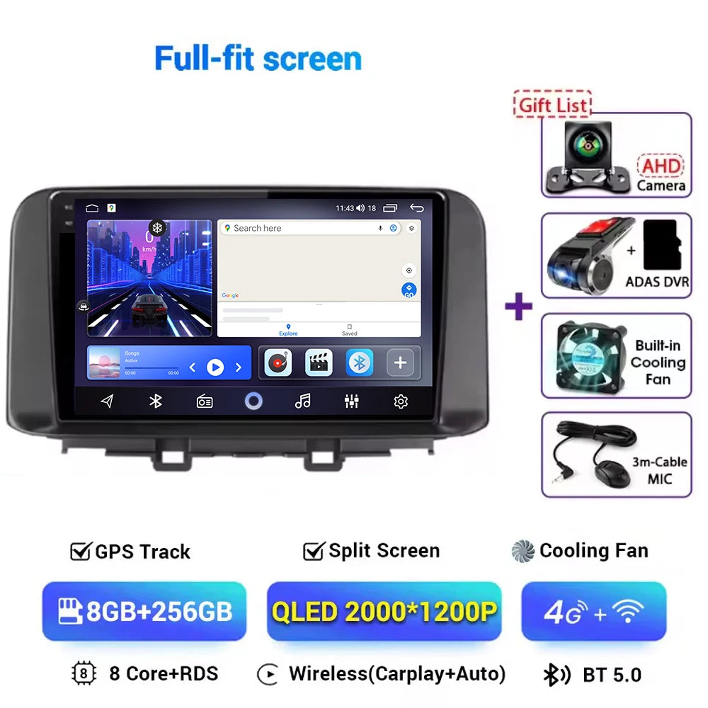 Hyundai Kona 2018-2022 Android 14 Multimedia Video Player GPS RDS DSP 5G Carplay Auto AUTMHKDFN