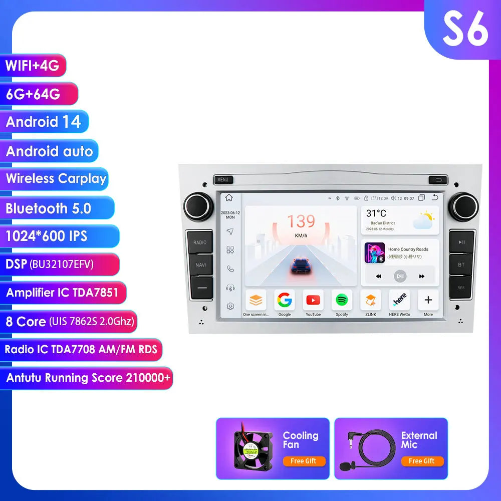 Opel Astra H J 2004 Vectra Vauxhall Antara Zafira Corsa C D Vivaro Meriva 7" Android 14 Carplay Android auto wireless wifi bt gps 4g   AUTMV0E4