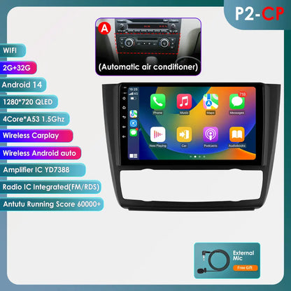 BMW 1 Series E81 E82 E87 E88 2004-2011 9" Android 14 Carplay Android auto wireless wifi bt gps 4g  AUTM9KFA