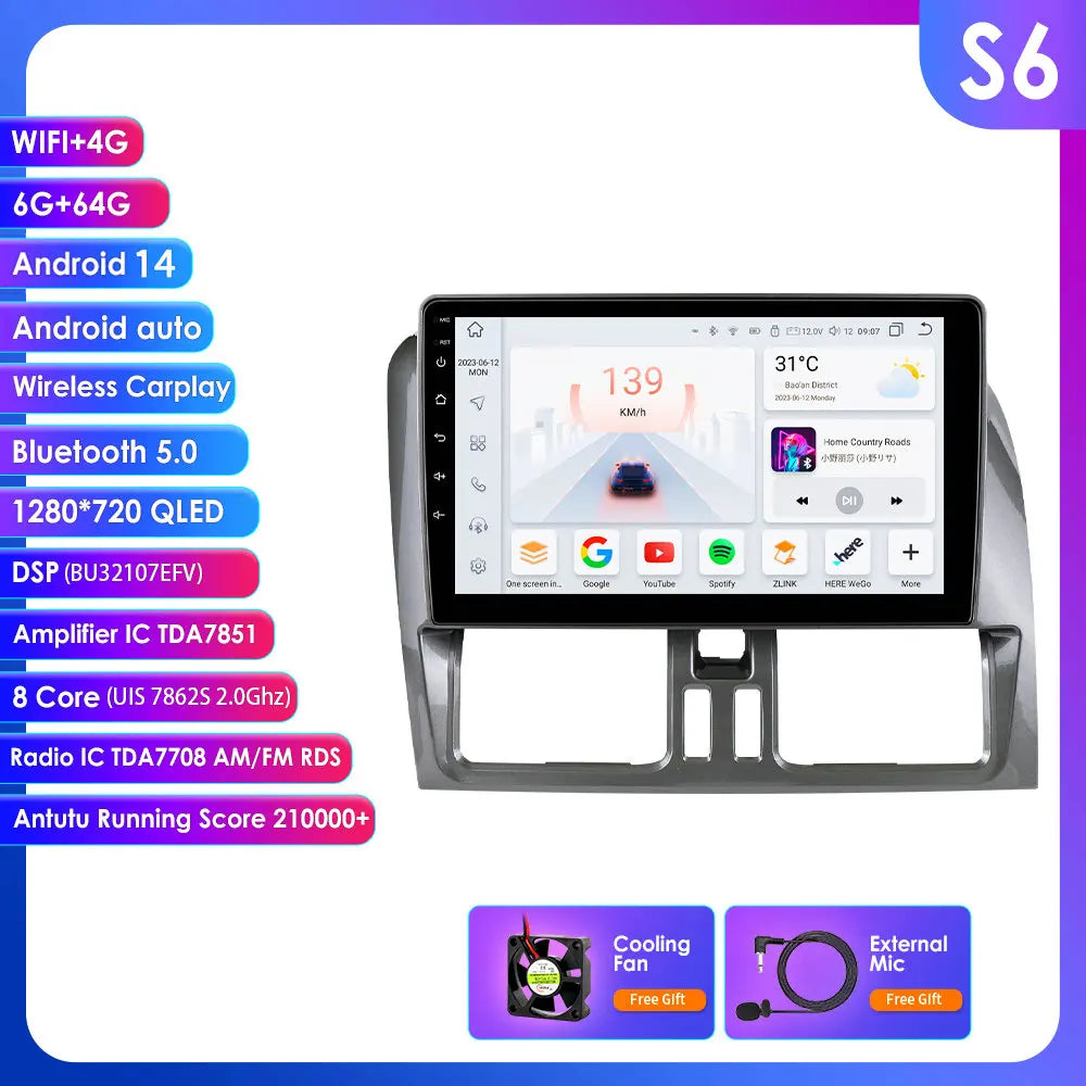 Volvo XC60 2008 - 2017 9" Android 14 Carplay Android auto wireless wifi bt gps 4g AUTMLM13