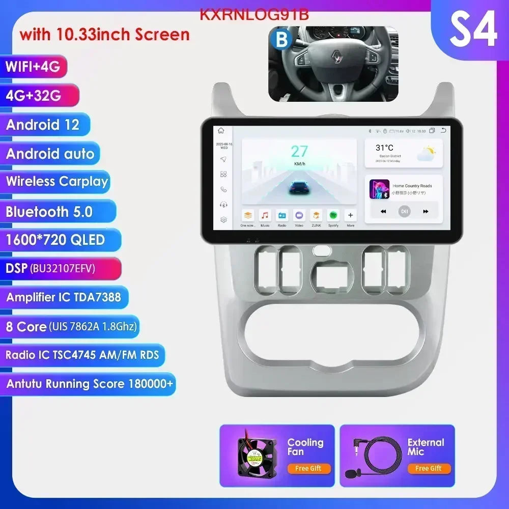 Dacia Logan I Sandero 2009-2015 9" Android 14 Carplay Android auto wireless wifi bt gps 4g  AUTMVG9Z