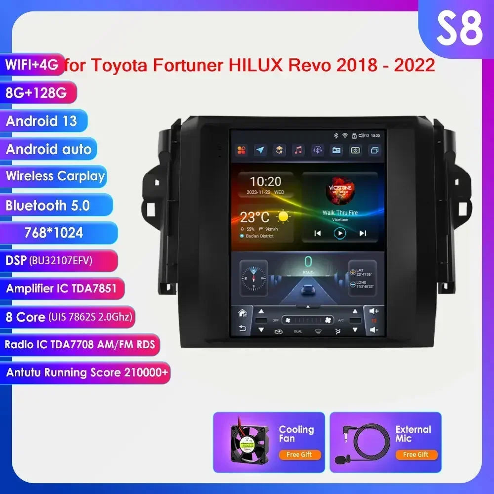 Toyota Fortuner HILUX Revo 2016 -2022  9.7" Android 14 Carplay Android auto wireless wifi bt gps 4g AUTMHXLFT