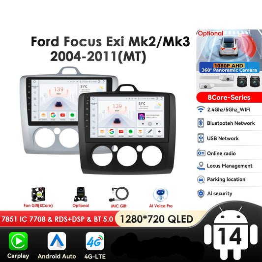 Ford Focus 2 3 Mk2 Mk3 2004-2011 9" Android 14 Carplay Android auto wireless wifi bt gps 4g  AUTMG5XX