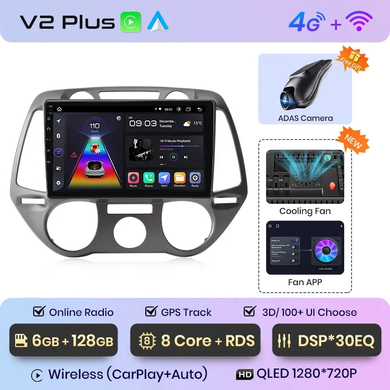 Hyundai i20 2008 - 2014  9" ANDROID 12 wireless CarPlay Android Auto GPS WIFI BT USB AUTMHYIAR