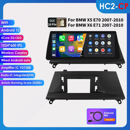 BMW X5 E70 X6 E71 CCC CIC 10,25" Android 14 Carplay Android auto wireless wifi bt gps 4g AUTM9L6U